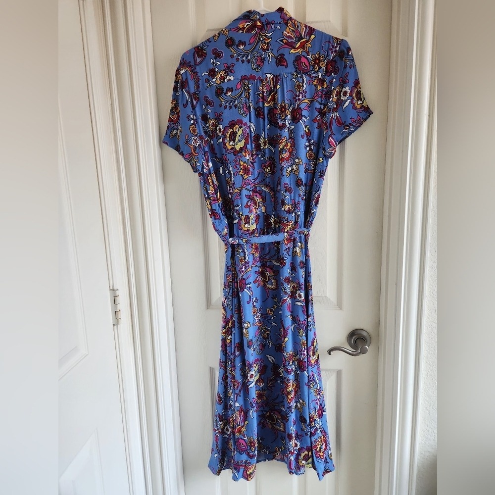 Talbots Floral Midi Shirt Dress 12 Button Front Tie Waist Fit Flare Cottagecore - Picture 3 of 12
